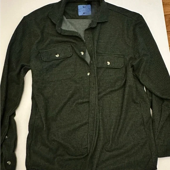 TailorByrd Olive Green Houndstooth Heavyweight Button Down Flannel Large - Picture 2 of 5